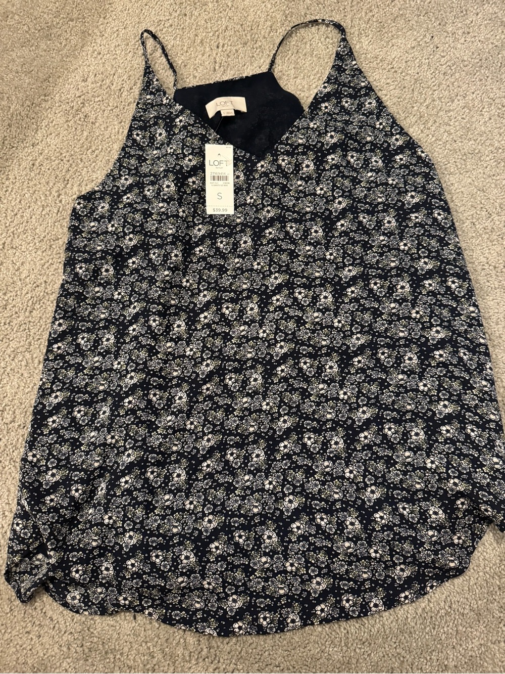 LOFT Navy and White Floral Spaghetti Strap Tank